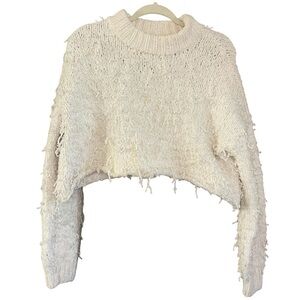 Urban Outfitters Distressed White Boxy Cropped Sweater Women’s M Soft Cozy Comfy